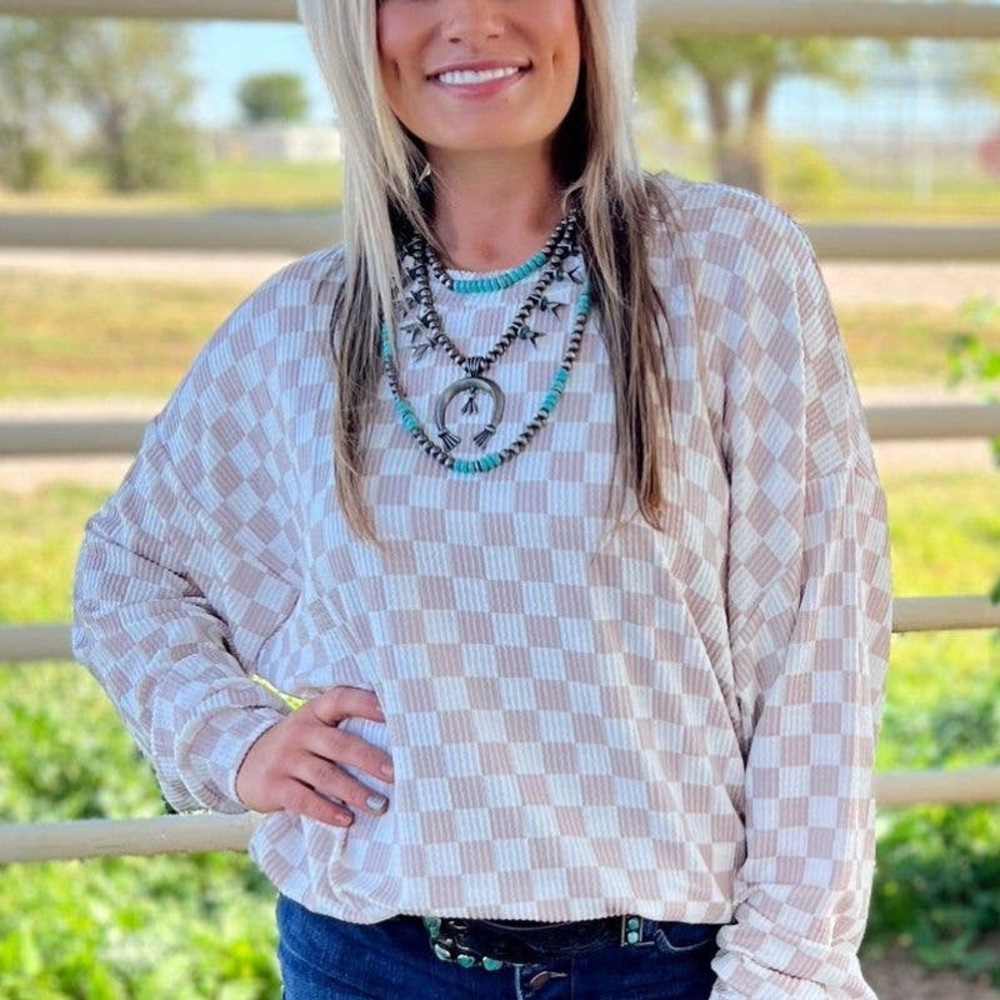 Ready Or Not Checkered Beige Women's Top